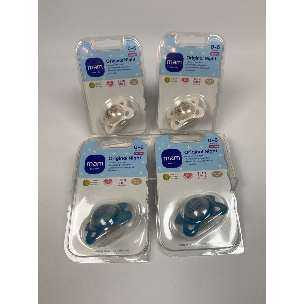 MAM Original Night Pacifiers 0-6 Months Glow in Dark Silicone BPA Free Lot Of 4